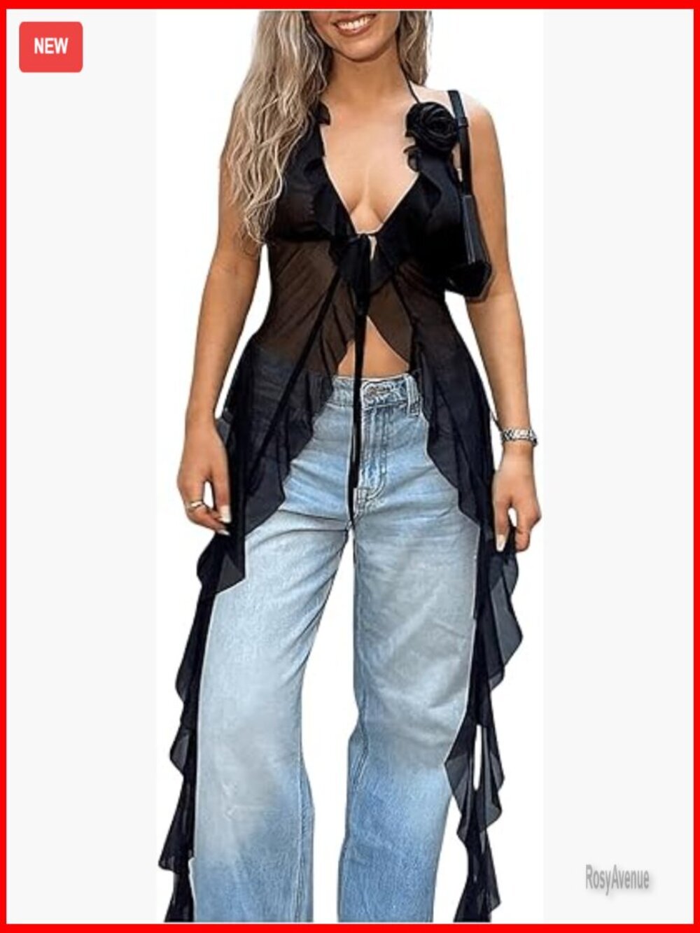 Fringe Flower Halter Top Ruffle Tie Front Sleeveless Backless Concert Festival